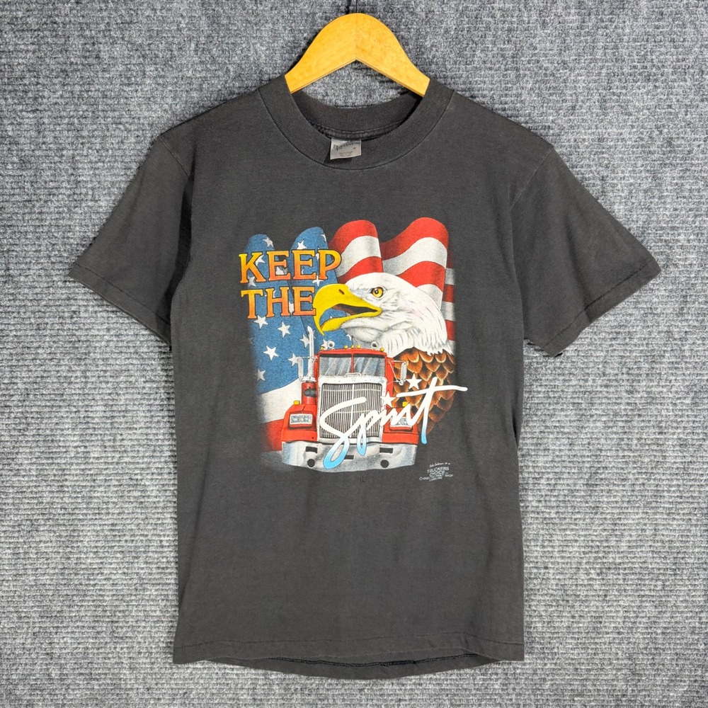 Vintage 90s Truckers Choice Keep The Spirit Eagle Semi Truck Baby Tee Black M